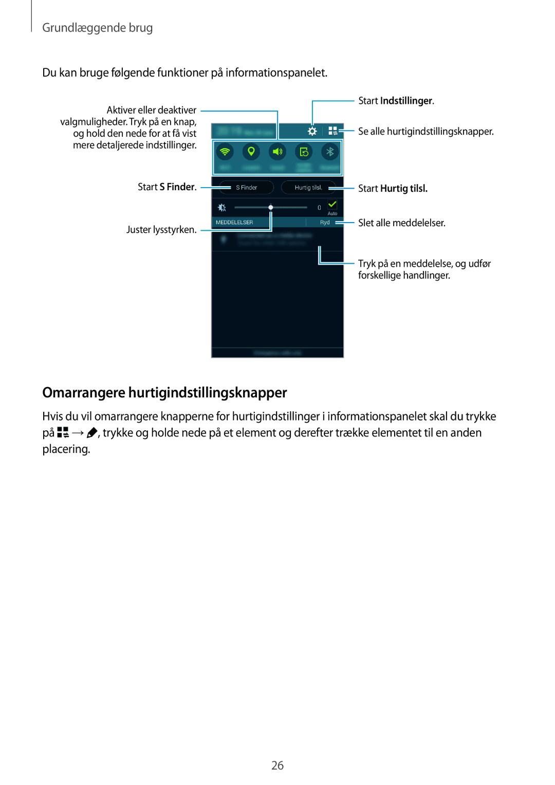 Samsung SM-G850FZKANEE Omarrangere hurtigindstillingsknapper, Du kan bruge følgende funktioner på informationspanelet 