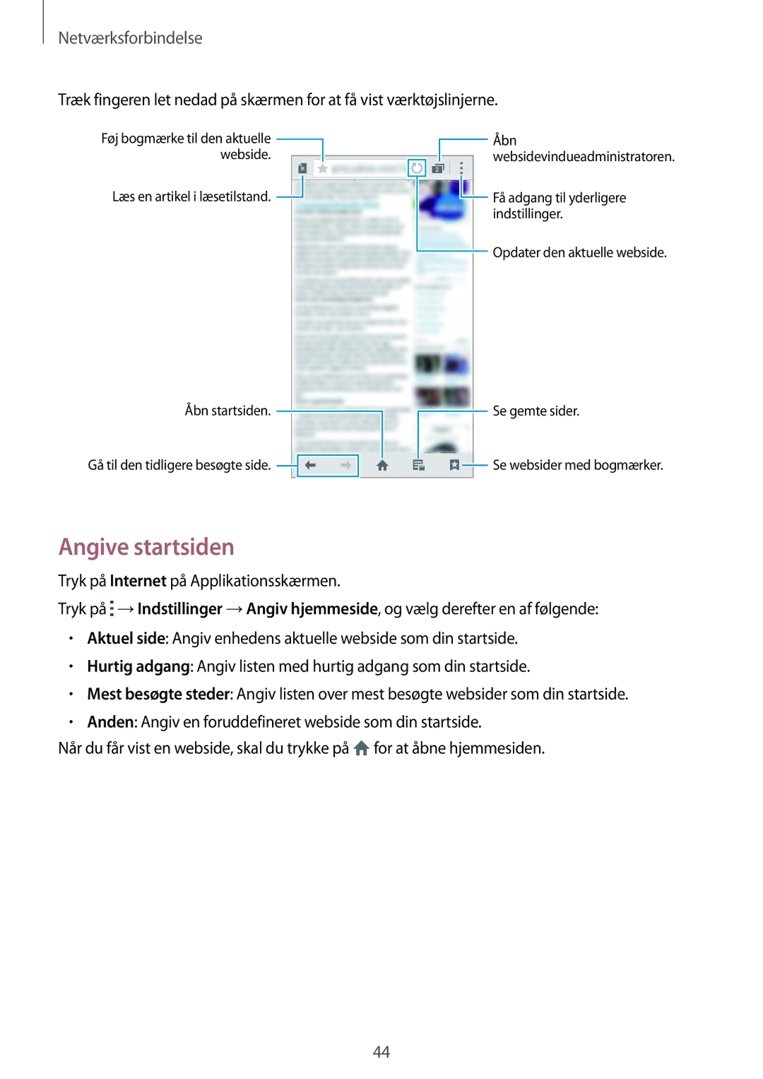 Samsung SM-G850FZDEVDS, SM-G850FZBENEE, SM-G850FZKENEE, SM-G850FZDENEE, SM-G850FZWENEE, SM-G850FHSETEN manual Angive startsiden 