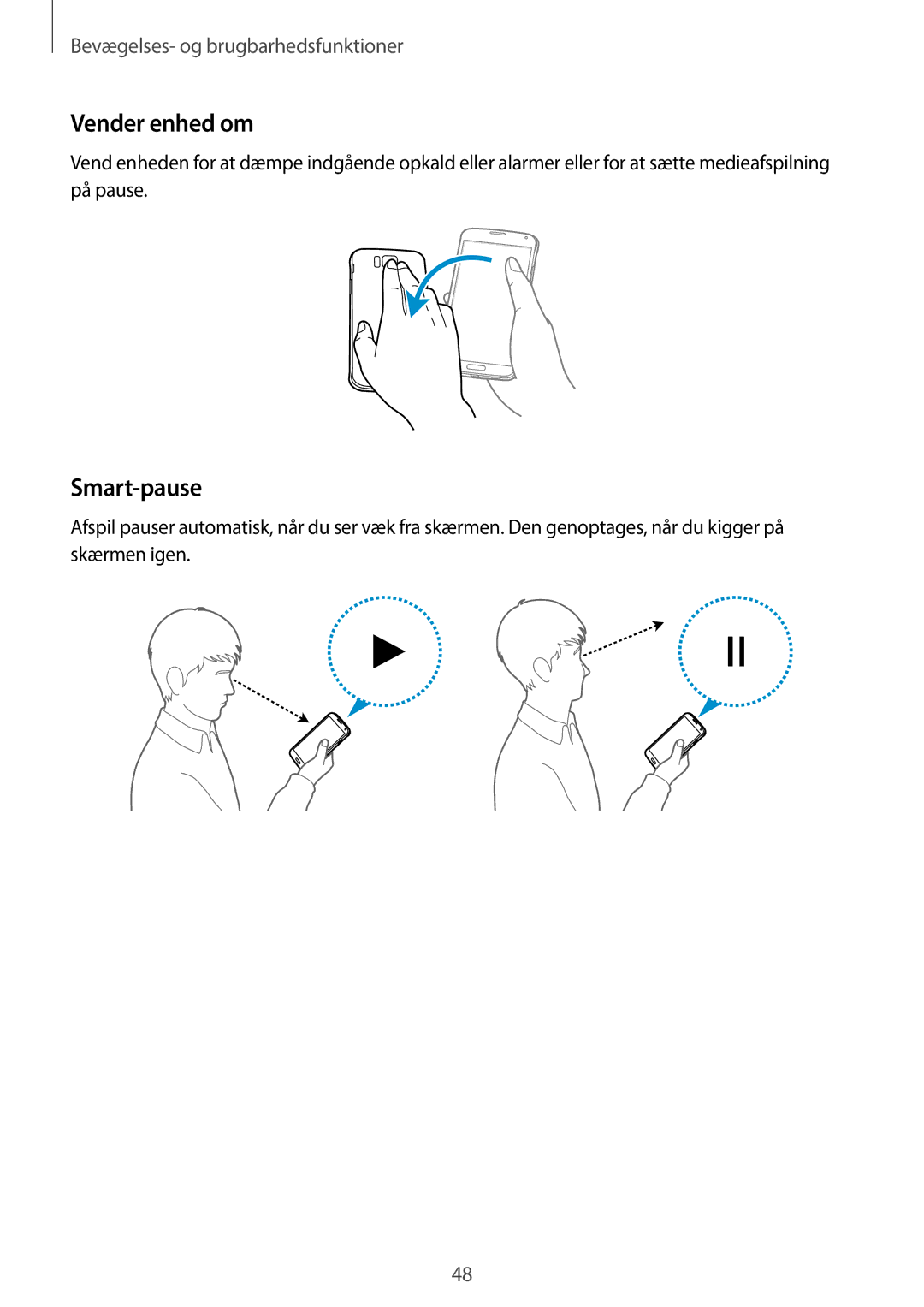 Samsung SM-G850FZKETEN, SM-G850FZBENEE, SM-G850FZKENEE, SM-G850FZDENEE, SM-G850FZWENEE manual Vender enhed om, Smart-pause 