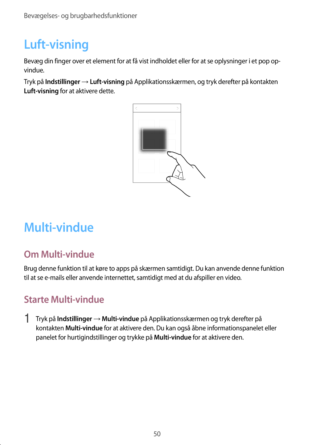 Samsung SM-G850FZWANEE, SM-G850FZBENEE, SM-G850FZKENEE manual Luft-visning, Om Multi-vindue, Starte Multi-vindue 