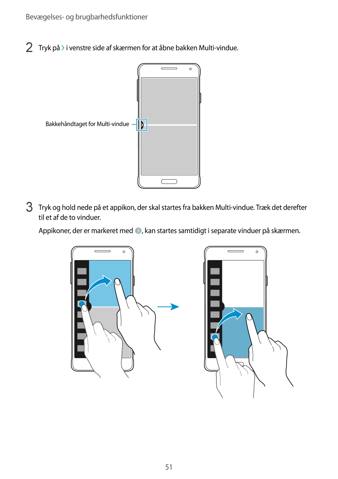 Samsung SM-G850FZKEVDS, SM-G850FZBENEE, SM-G850FZKENEE, SM-G850FZDENEE, SM-G850FZWENEE manual Bakkehåndtaget for Multi-vindue 