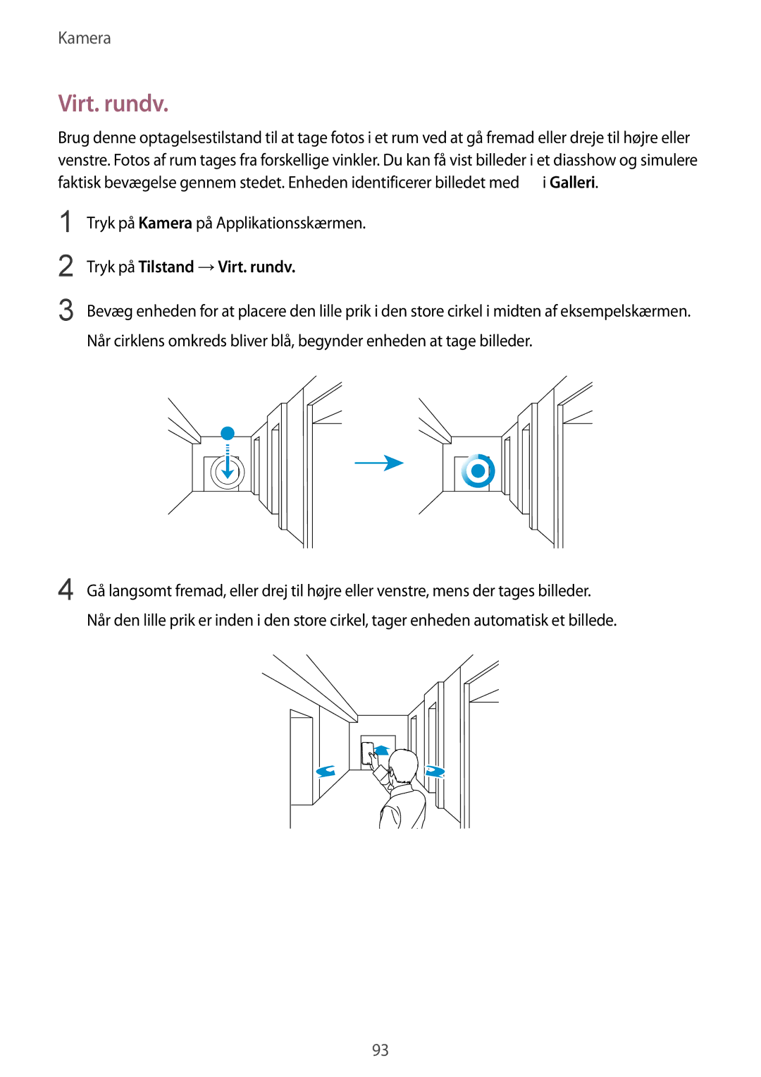 Samsung SM-G850FHSENEE, SM-G850FZBENEE, SM-G850FZKENEE, SM-G850FZDENEE, SM-G850FZWENEE manual Tryk på Tilstand →Virt. rundv 