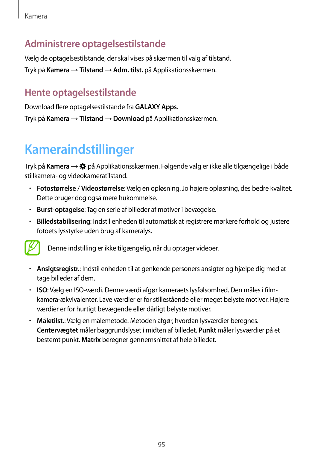 Samsung SM-G850FZBENEE, SM-G850FZKENEE Kameraindstillinger, Administrere optagelsestilstande, Hente optagelsestilstande 