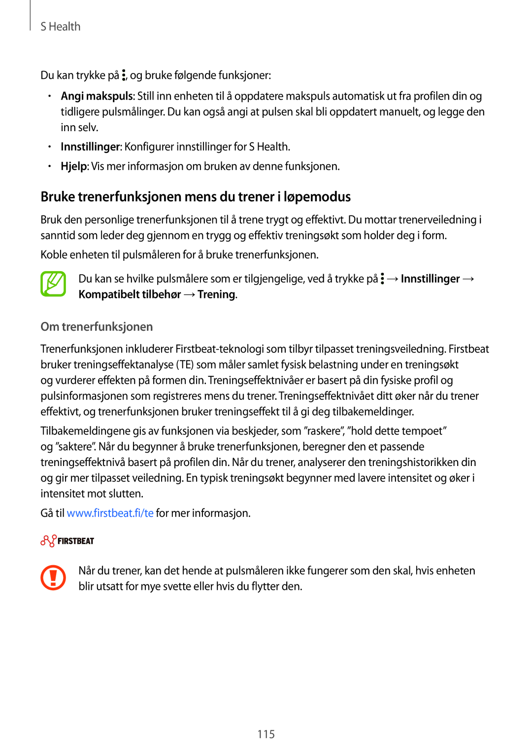 Samsung SM-G850FZKENEE, SM-G850FZBENEE manual Bruke trenerfunksjonen mens du trener i løpemodus, Om trenerfunksjonen 