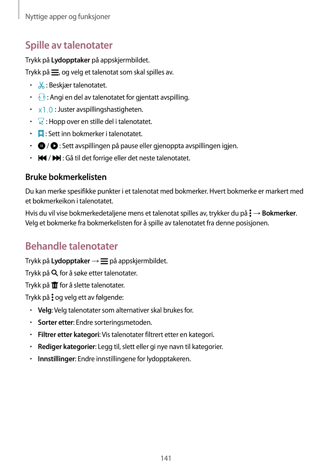 Samsung SM-G850FZBANEE, SM-G850FZBENEE, SM-G850FZKENEE Spille av talenotater, Behandle talenotater, Bruke bokmerkelisten 