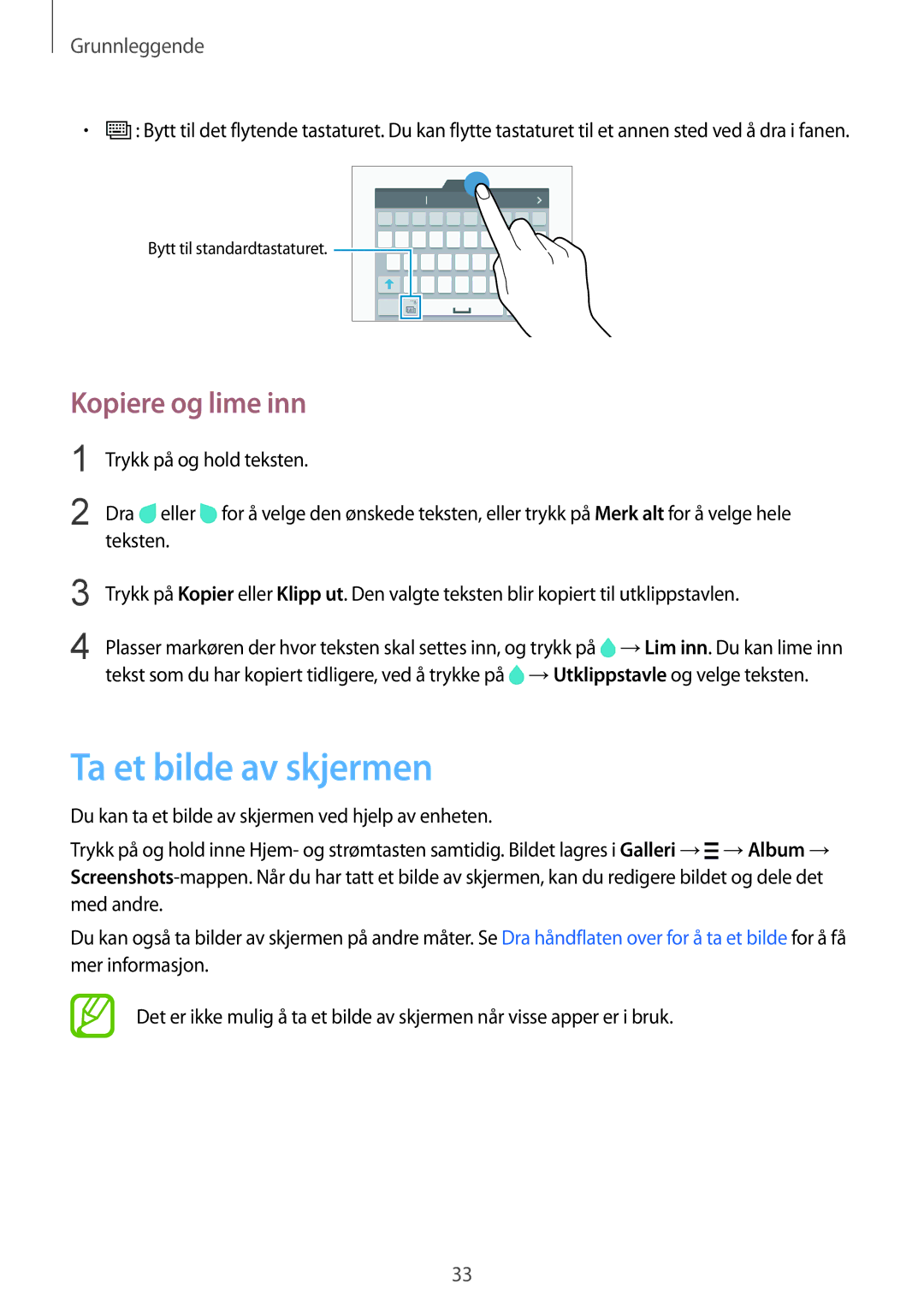 Samsung SM-G850FZDEHTS, SM-G850FZBENEE, SM-G850FZKENEE, SM-G850FZDENEE manual Ta et bilde av skjermen, Kopiere og lime inn 