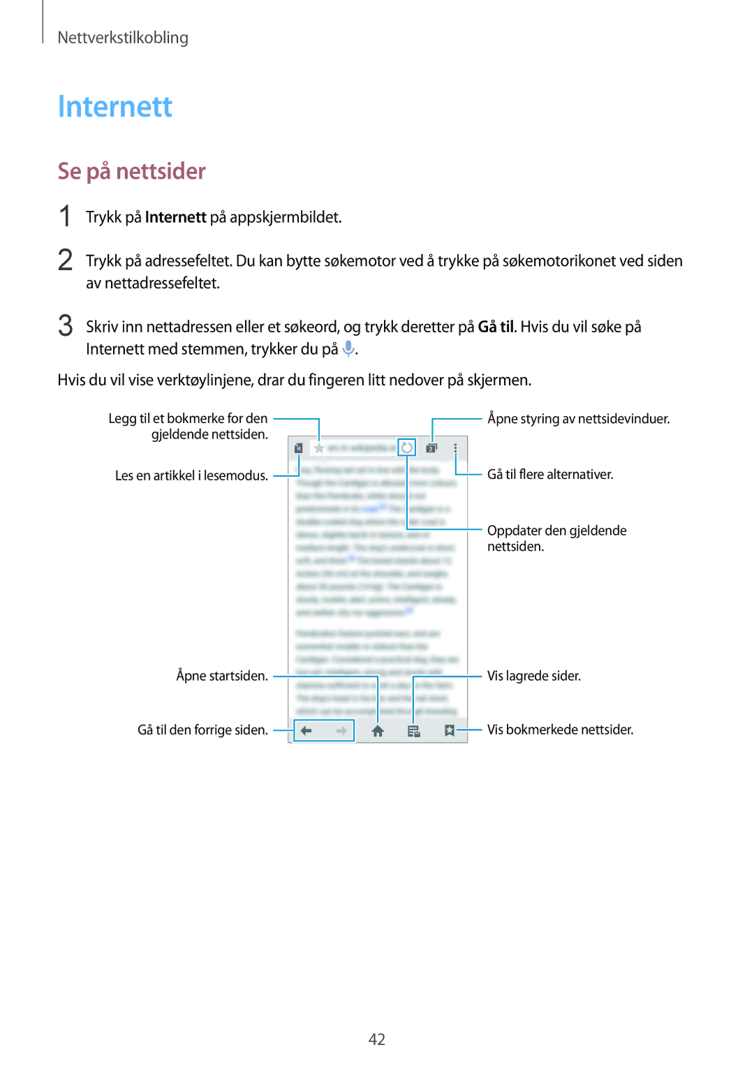 Samsung SM-G850FHSETEN, SM-G850FZBENEE, SM-G850FZKENEE, SM-G850FZDENEE, SM-G850FZWENEE manual Internett, Se på nettsider 