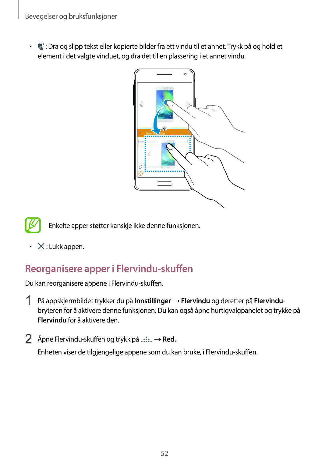 Samsung SM-G850FZDEHTS, SM-G850FZBENEE, SM-G850FZKENEE, SM-G850FZDENEE, SM-G850FZWENEE Reorganisere apper i Flervindu-skuffen 