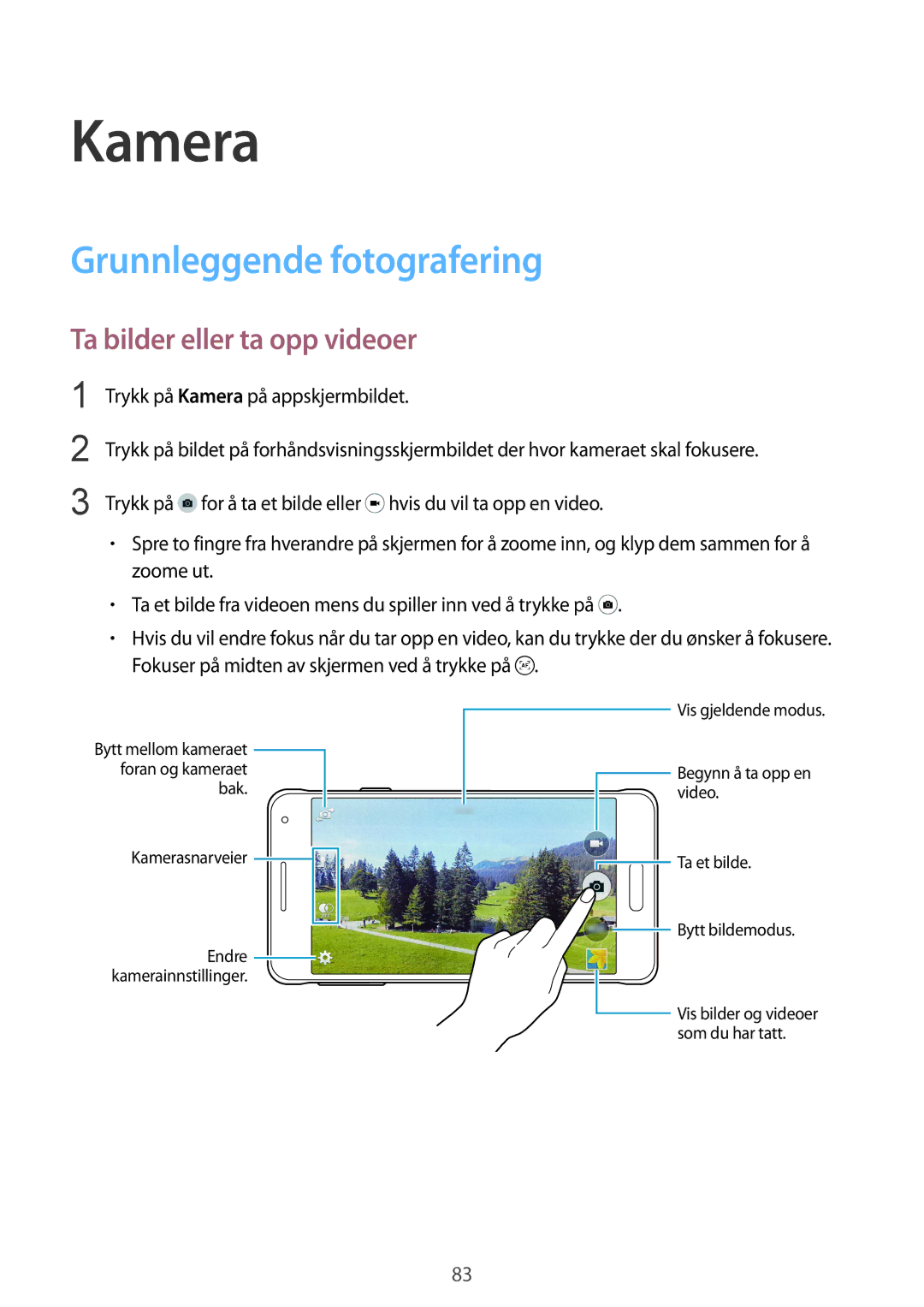 Samsung SM-G850FZKANEE, SM-G850FZBENEE, SM-G850FZKENEE Kamera, Grunnleggende fotografering, Ta bilder eller ta opp videoer 