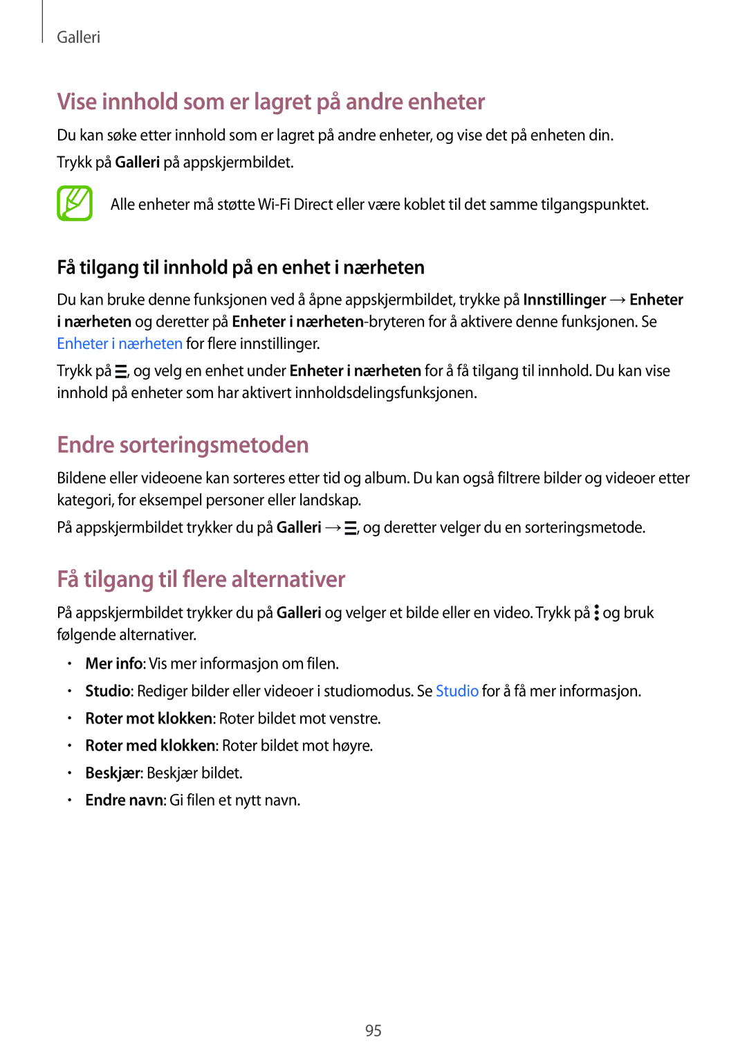 Samsung SM-G850FZBENEE, SM-G850FZKENEE, SM-G850FZDENEE Vise innhold som er lagret på andre enheter, Endre sorteringsmetoden 