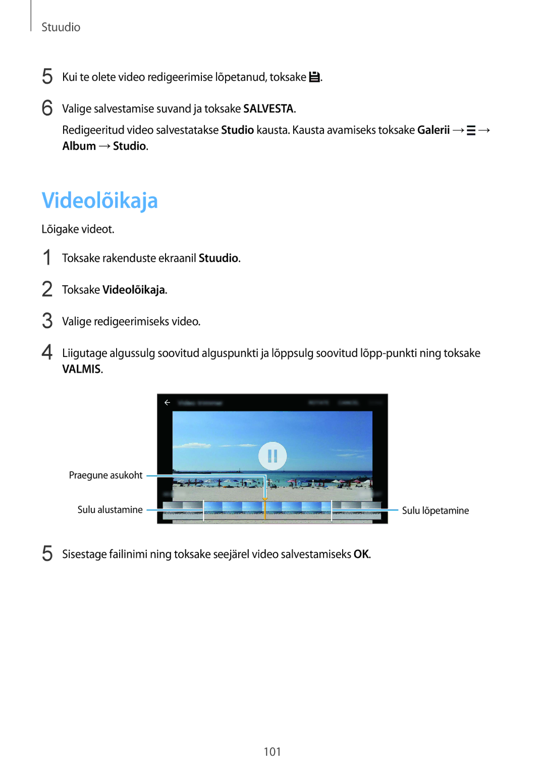 Samsung SM-G850FZWESEB, SM-G850FZDESEB, SM-G850FHSESEB, SM-G850FZBESEB, SM-G850FZKESEB manual Toksake Videolõikaja 