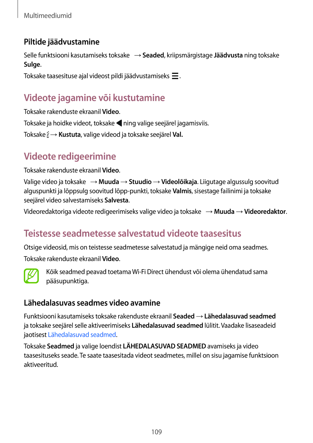 Samsung SM-G850FZKESEB, SM-G850FZDESEB manual Videote jagamine või kustutamine, Videote redigeerimine, Piltide jäädvustamine 