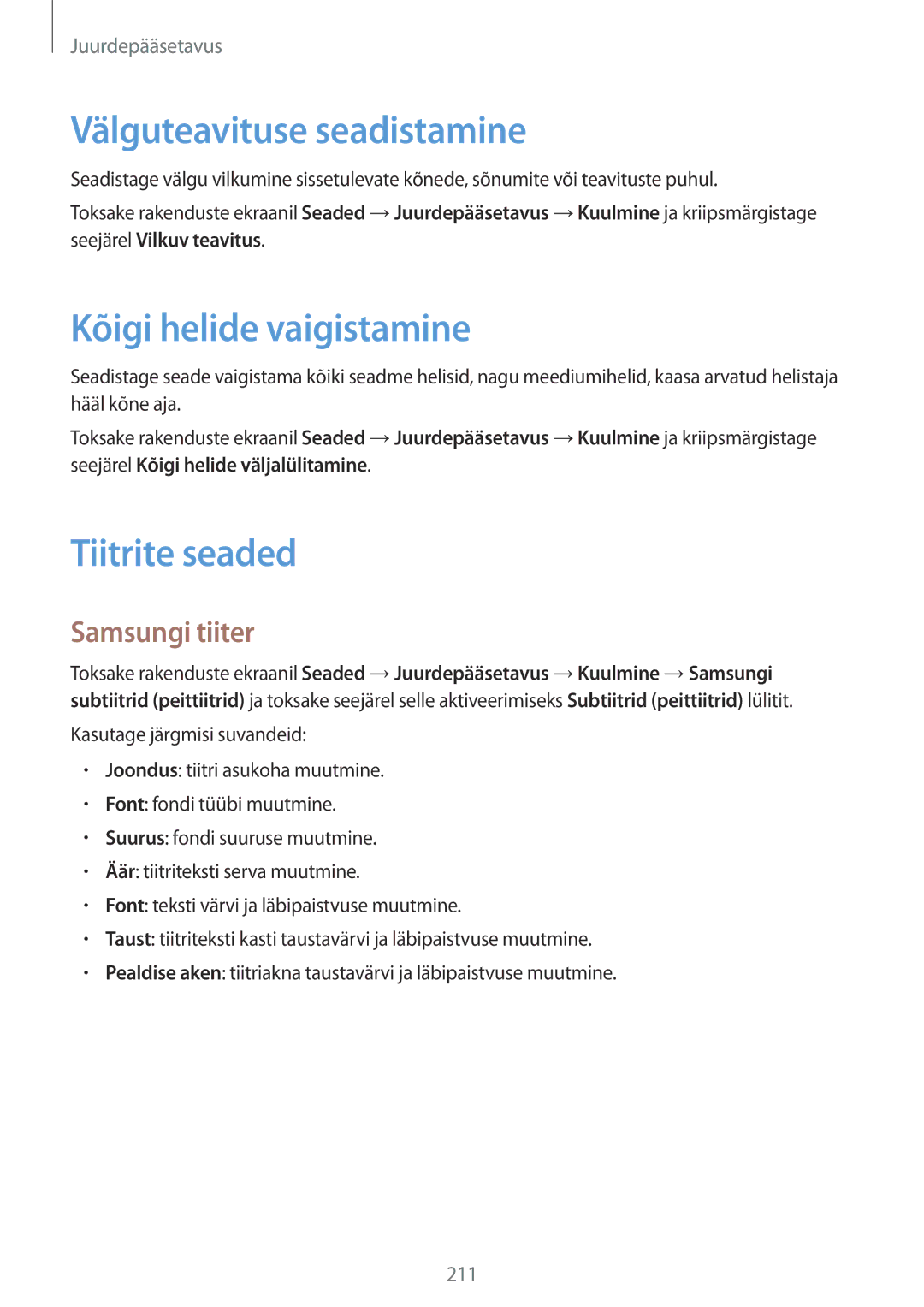 Samsung SM-G850FZWESEB manual Välguteavituse seadistamine, Kõigi helide vaigistamine, Tiitrite seaded, Samsungi tiiter 