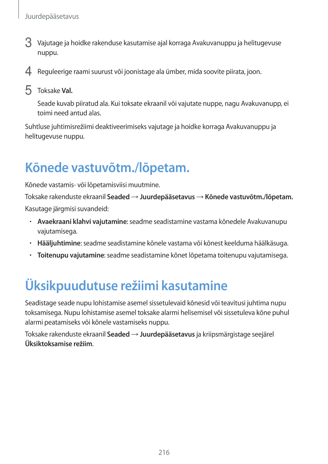 Samsung SM-G850FZWESEB, SM-G850FZDESEB, SM-G850FHSESEB manual Kõnede vastuvõtm./lõpetam, Üksikpuudutuse režiimi kasutamine 