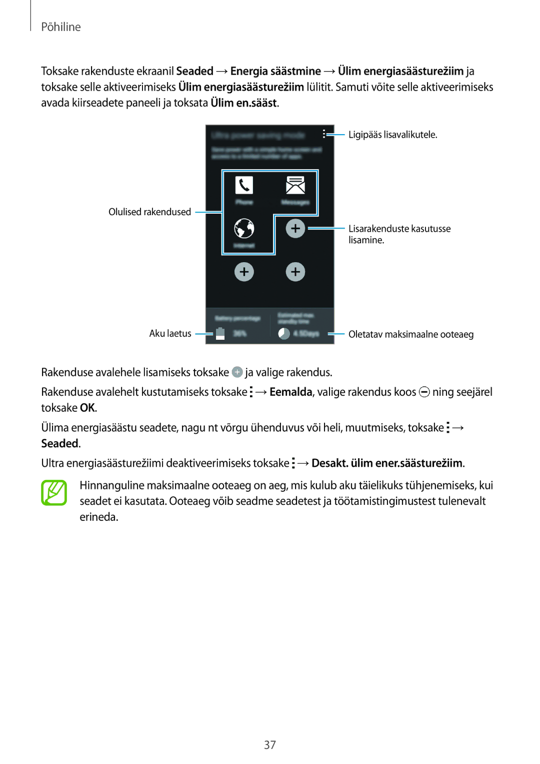 Samsung SM-G850FHSESEB, SM-G850FZDESEB, SM-G850FZWESEB, SM-G850FZBESEB manual Ligipääs lisavalikutele Olulised rakendused 