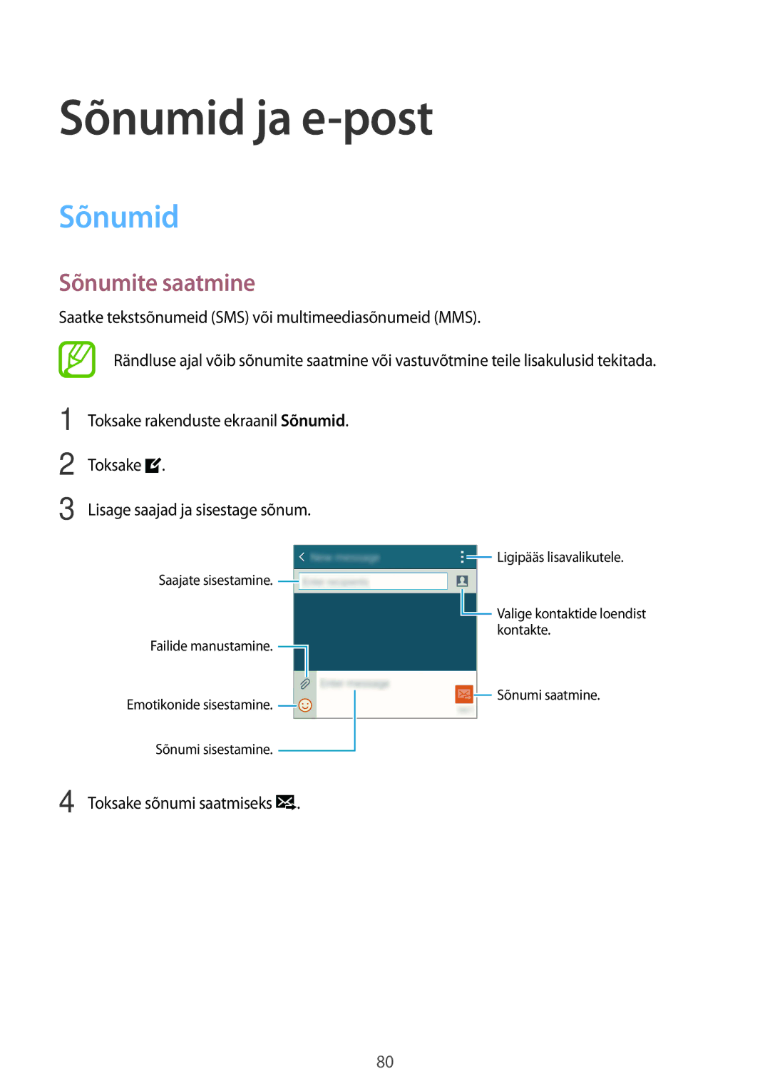 Samsung SM-G850FZDESEB, SM-G850FZWESEB, SM-G850FHSESEB, SM-G850FZBESEB, SM-G850FZKESEB Sõnumid ja e-post, Sõnumite saatmine 