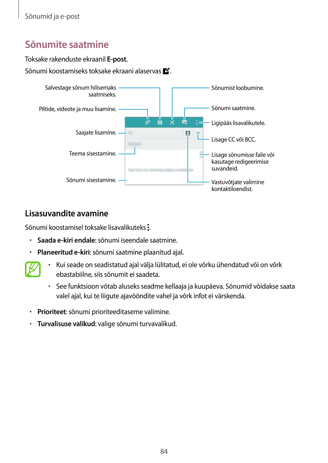 Samsung SM-G850FZKESEB, SM-G850FZDESEB, SM-G850FZWESEB manual Lisasuvandite avamine, Toksake rakenduste ekraanil E-post 