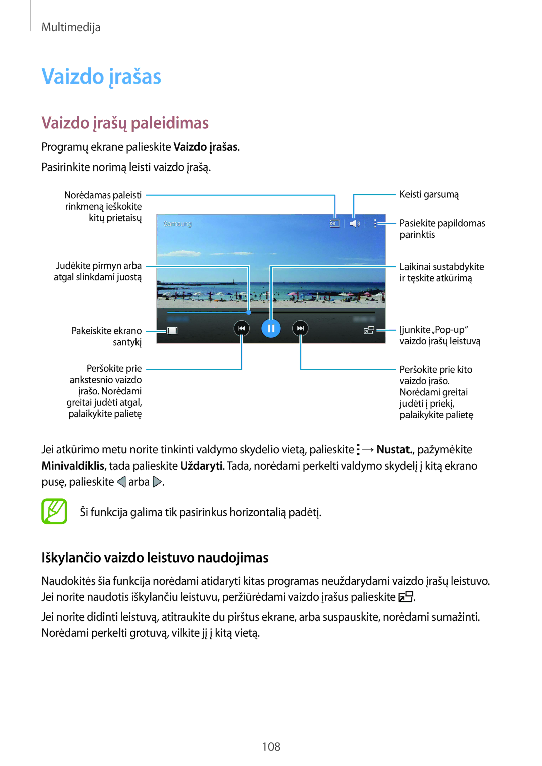 Samsung SM-G850FZBESEB, SM-G850FZDESEB manual Vaizdo įrašas, Vaizdo įrašų paleidimas, Iškylančio vaizdo leistuvo naudojimas 