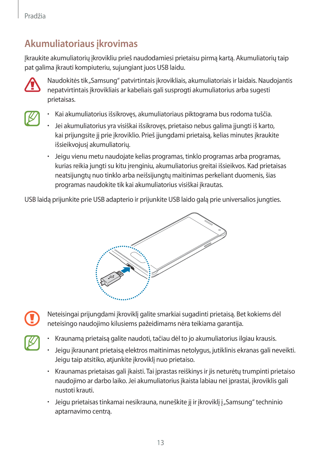 Samsung SM-G850FZBESEB, SM-G850FZDESEB, SM-G850FZWESEB, SM-G850FHSESEB, SM-G850FZKESEB manual Akumuliatoriaus įkrovimas 