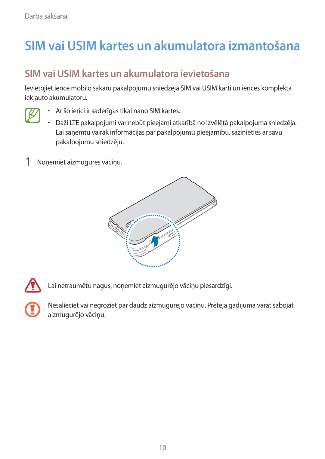 Samsung SM-G850FZDESEB SIM vai Usim kartes un akumulatora izmantošana, SIM vai Usim kartes un akumulatora ievietošana 