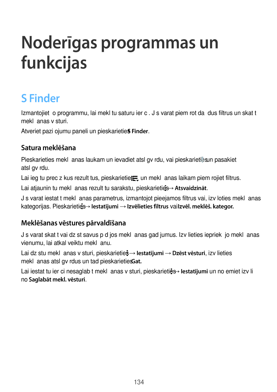Samsung SM-G850FZKESEB, SM-G850FZDESEB, SM-G850FZWESEB manual Finder, Satura meklēšana, Meklēšanas vēstures pārvaldīšana 