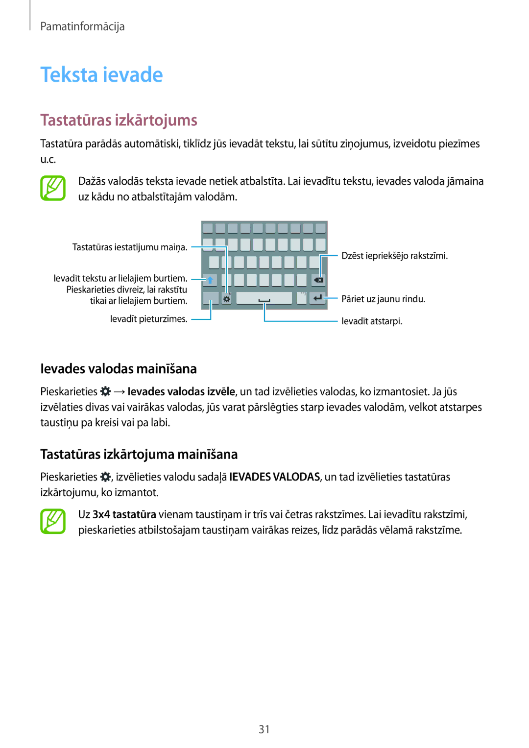 Samsung SM-G850FZWESEB Teksta ievade, Tastatūras izkārtojums, Ievades valodas mainīšana, Tastatūras izkārtojuma mainīšana 