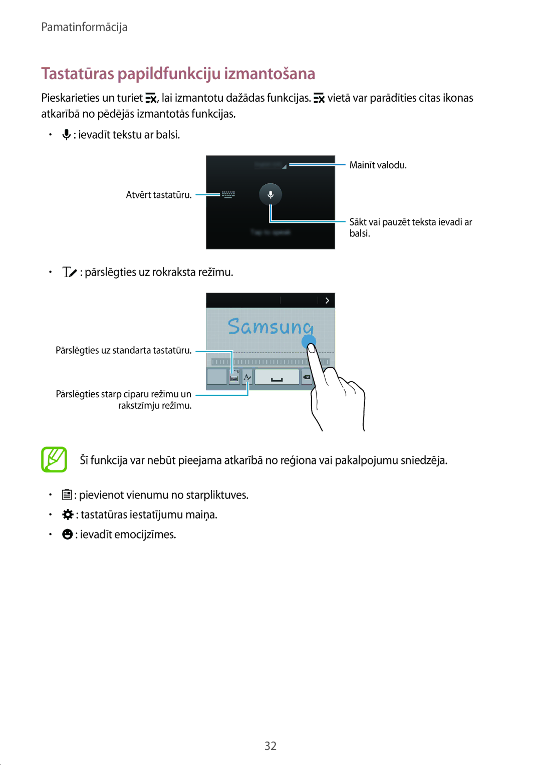 Samsung SM-G850FHSESEB, SM-G850FZDESEB, SM-G850FZWESEB, SM-G850FZBESEB, SM-G850FZKESEB Tastatūras papildfunkciju izmantošana 