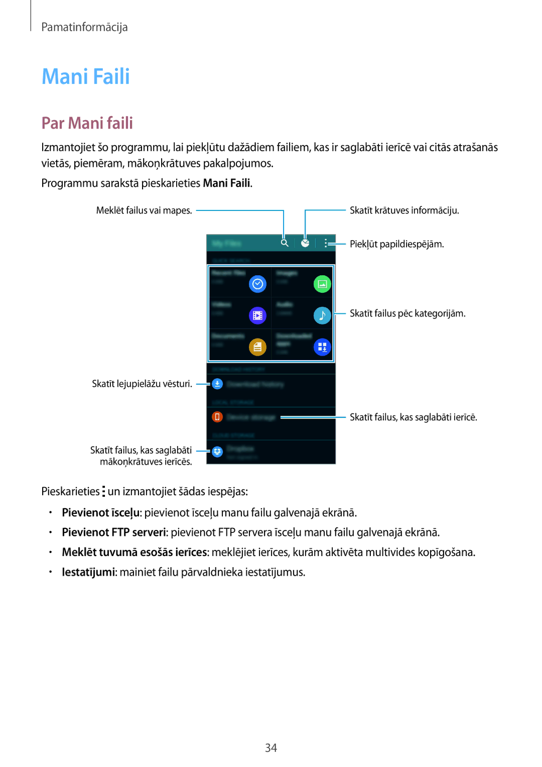 Samsung SM-G850FZKESEB, SM-G850FZDESEB, SM-G850FZWESEB, SM-G850FHSESEB, SM-G850FZBESEB manual Mani Faili, Par Mani faili 