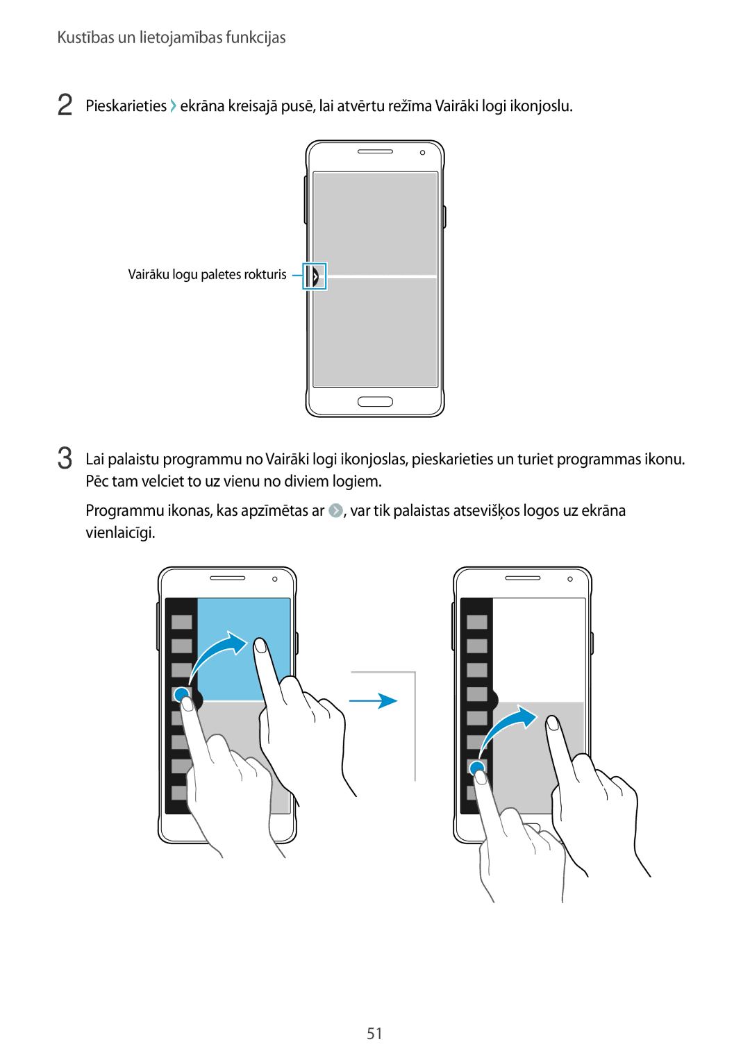 Samsung SM-G850FZWESEB, SM-G850FZDESEB, SM-G850FHSESEB, SM-G850FZBESEB, SM-G850FZKESEB manual Vairāku logu paletes rokturis 