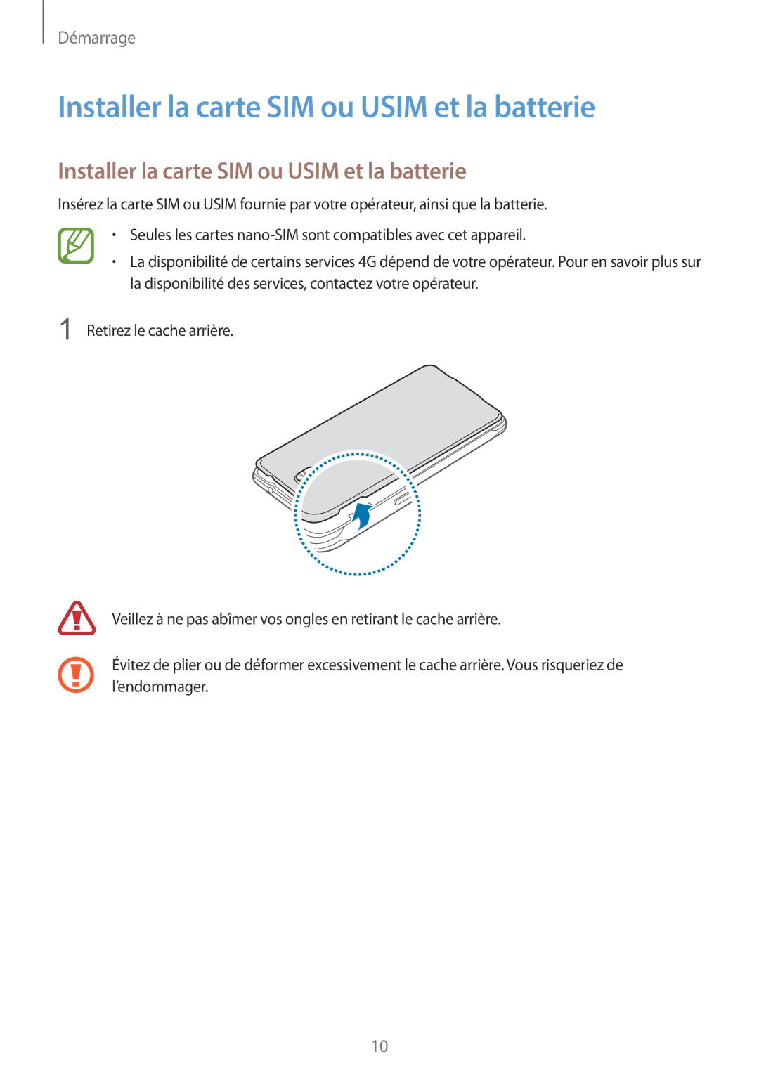 Samsung SM-G850FHSEBOG, SM-G850FZKEXEF, SM-G850FZDESFR, SM-G850FHSEXEF manual Installer la carte SIM ou Usim et la batterie 