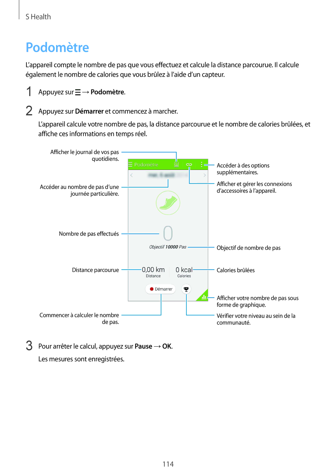 Samsung SM-G850FZDEXEF, SM-G850FZKEXEF, SM-G850FHSEBOG, SM-G850FZDESFR Podomètre, Nombre de pas effectués Distance parcourue 