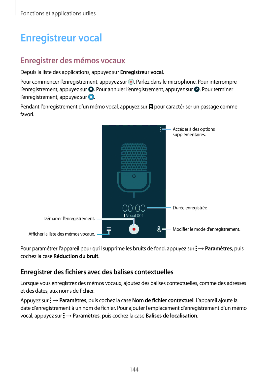 Samsung SM-G850FZKEXEF, SM-G850FHSEBOG, SM-G850FZDESFR, SM-G850FHSEXEF manual Enregistreur vocal, Enregistrer des mémos vocaux 