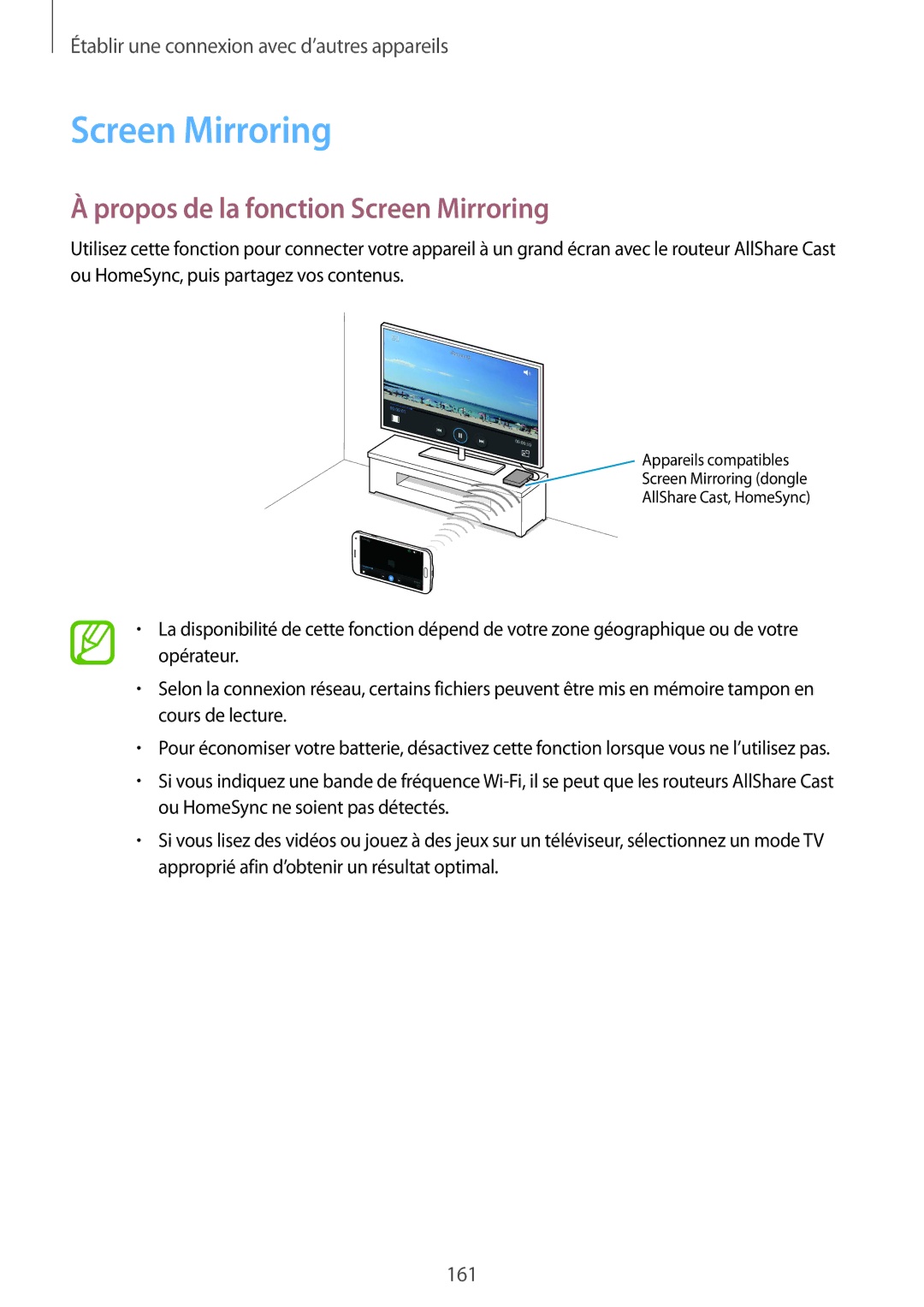 Samsung SM-G850FHSESFR, SM-G850FZKEXEF, SM-G850FHSEBOG, SM-G850FZDESFR manual Propos de la fonction Screen Mirroring 