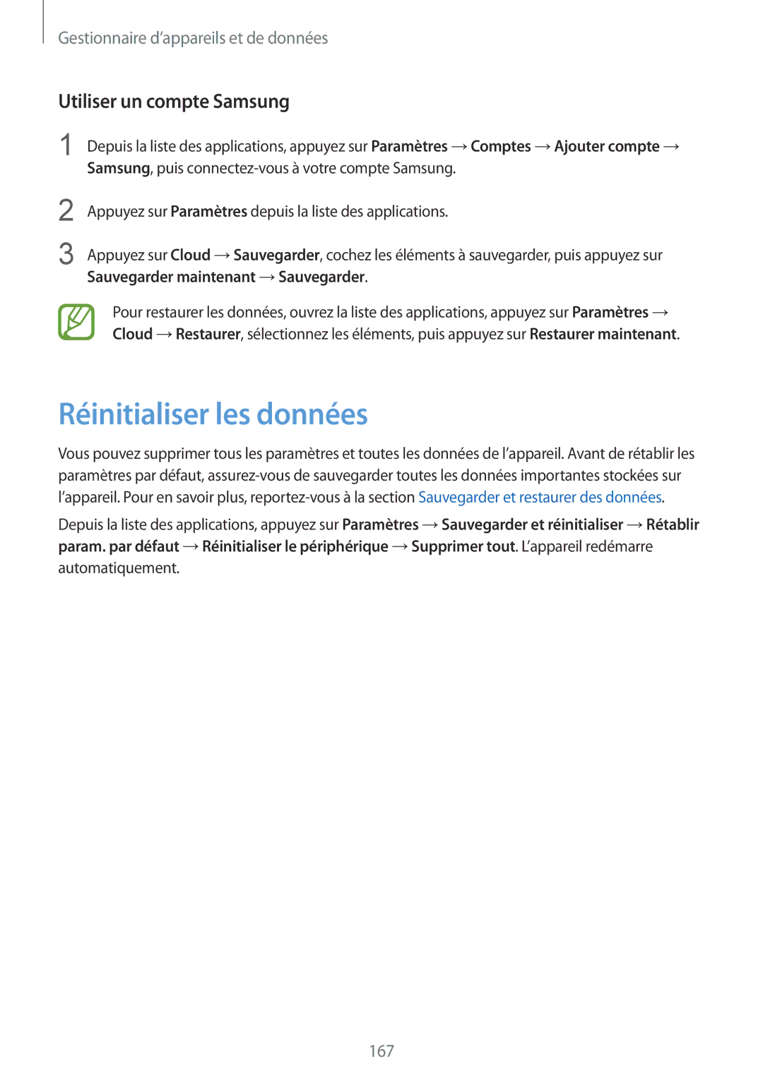 Samsung SM-G850FHSEFTM, SM-G850FZKEXEF, SM-G850FHSEBOG, SM-G850FZDESFR Réinitialiser les données, Utiliser un compte Samsung 