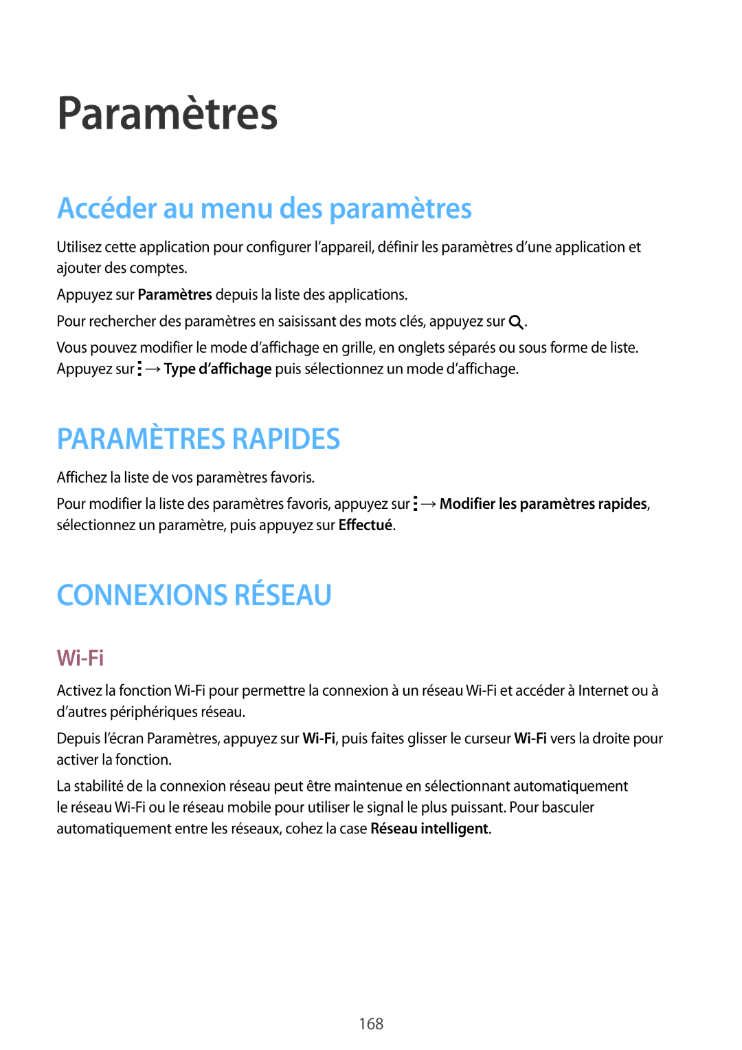 Samsung SM-G850FZDEXEF, SM-G850FZKEXEF, SM-G850FHSEBOG, SM-G850FZDESFR Paramètres, Accéder au menu des paramètres, Wi-Fi 