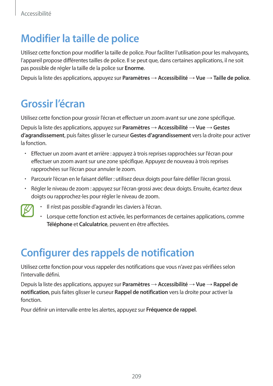 Samsung SM-G850FZDESFR manual Modifier la taille de police, Grossir l’écran, Configurer des rappels de notification 