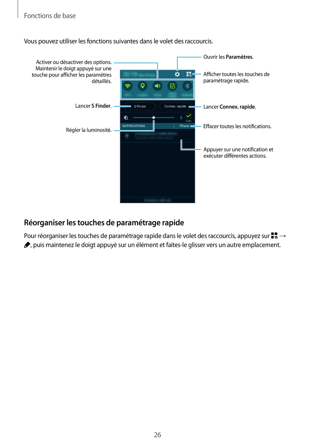 Samsung SM-G850FHSESFR, SM-G850FZKEXEF, SM-G850FHSEBOG Réorganiser les touches de paramétrage rapide, Lancer Connex. rapide 