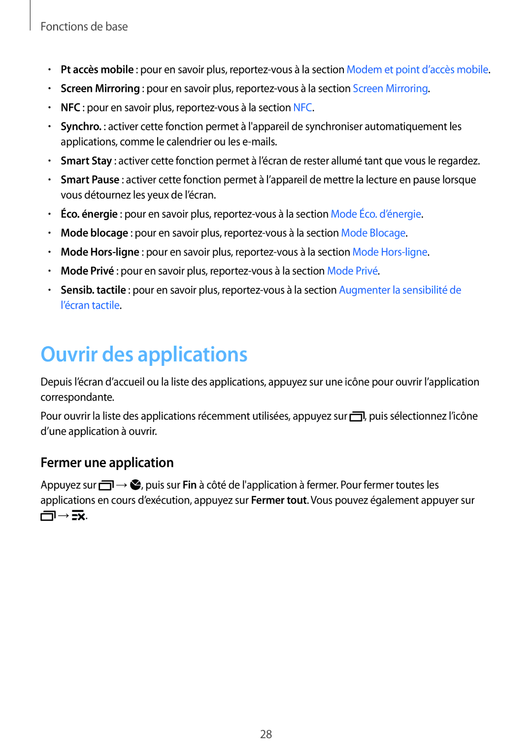 Samsung SM-G850FHSEBOG, SM-G850FZKEXEF, SM-G850FZDESFR, SM-G850FHSEXEF manual Ouvrir des applications, Fermer une application 