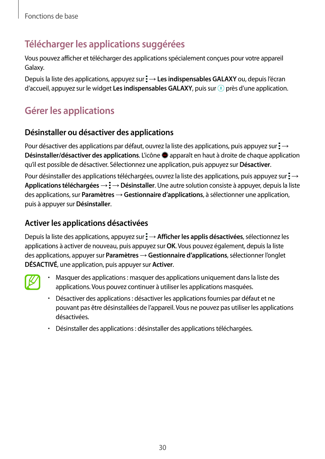 Samsung SM-G850FHSEXEF, SM-G850FZKEXEF, SM-G850FHSEBOG manual Télécharger les applications suggérées, Gérer les applications 