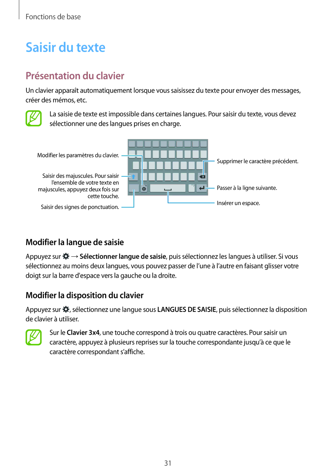 Samsung SM-G850FZDEBOG, SM-G850FZKEXEF manual Saisir du texte, Présentation du clavier, Modifier la langue de saisie 