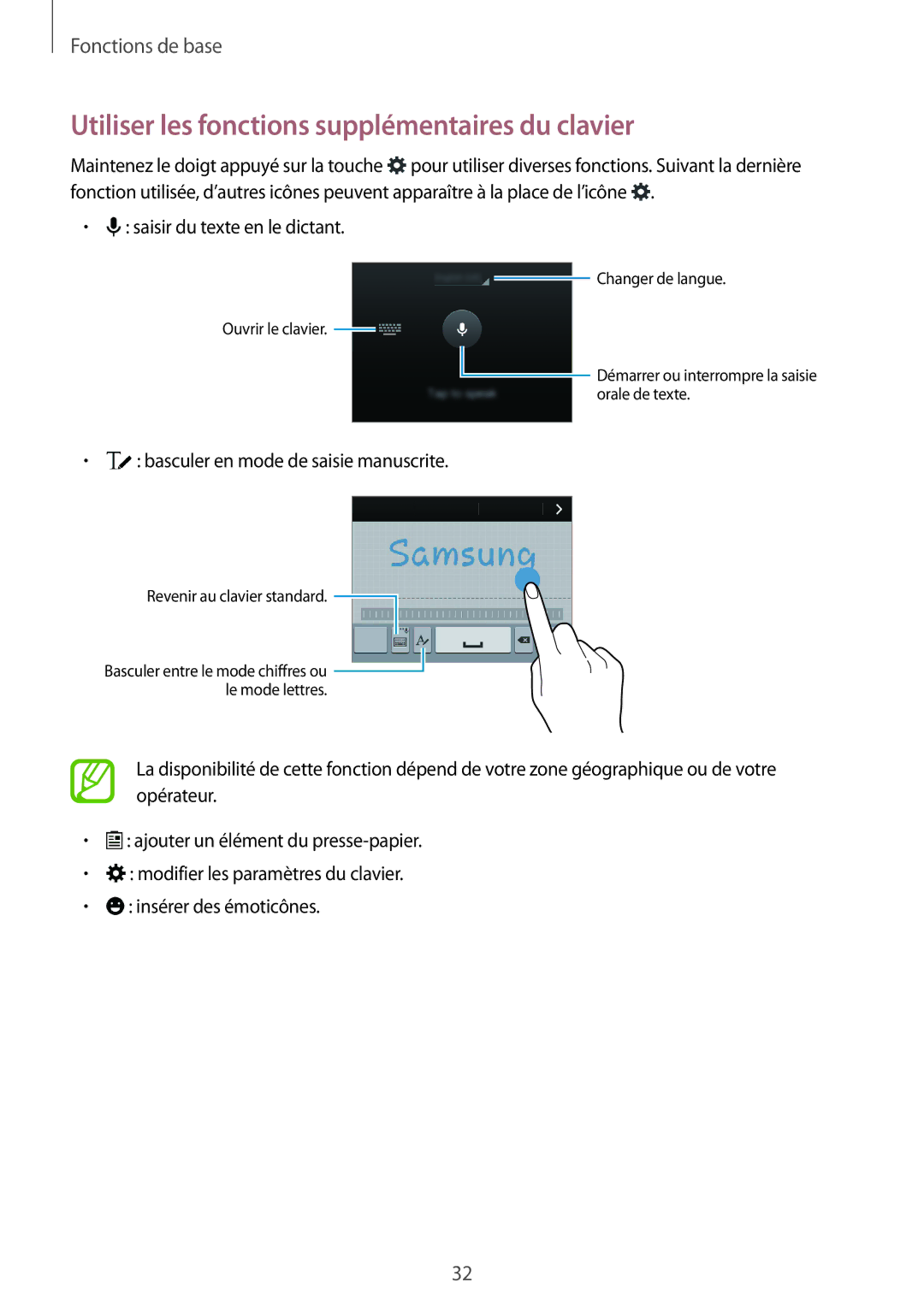 Samsung SM-G850FHSEFTM, SM-G850FZKEXEF, SM-G850FHSEBOG, SM-G850FZDESFR Utiliser les fonctions supplémentaires du clavier 