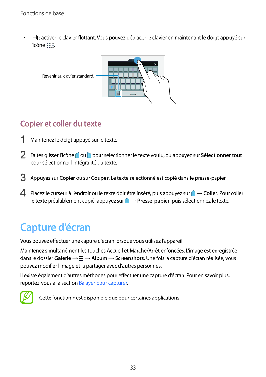 Samsung SM-G850FZDEXEF, SM-G850FZKEXEF, SM-G850FHSEBOG, SM-G850FZDESFR manual Capture d’écran, Copier et coller du texte 