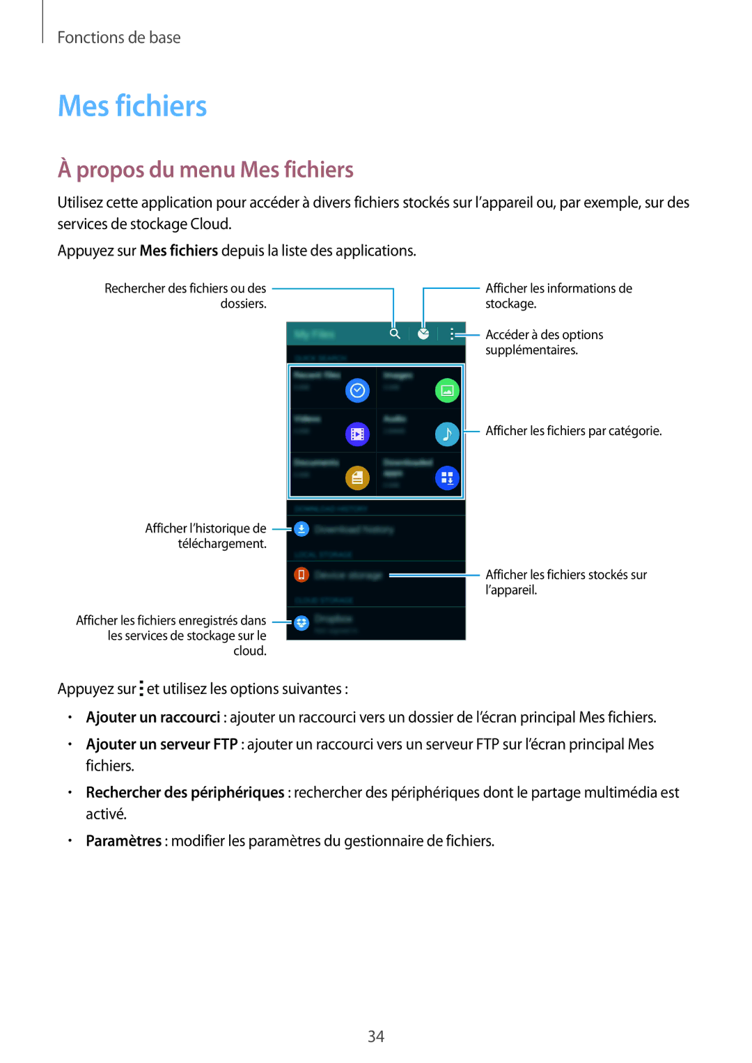 Samsung SM-G850FZDEFTM, SM-G850FZKEXEF, SM-G850FHSEBOG, SM-G850FZDESFR, SM-G850FHSEXEF manual Propos du menu Mes fichiers 