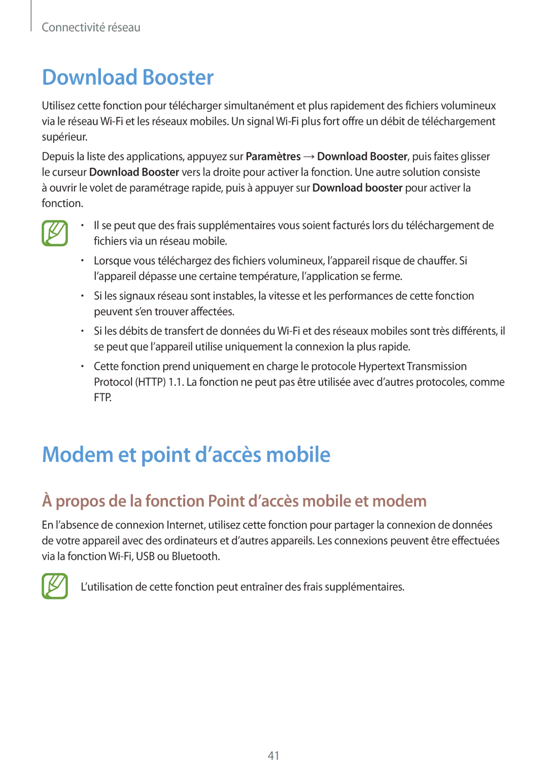 Samsung SM-G850FHSEFTM, SM-G850FZKEXEF, SM-G850FHSEBOG, SM-G850FZDESFR manual Download Booster, Modem et point d’accès mobile 