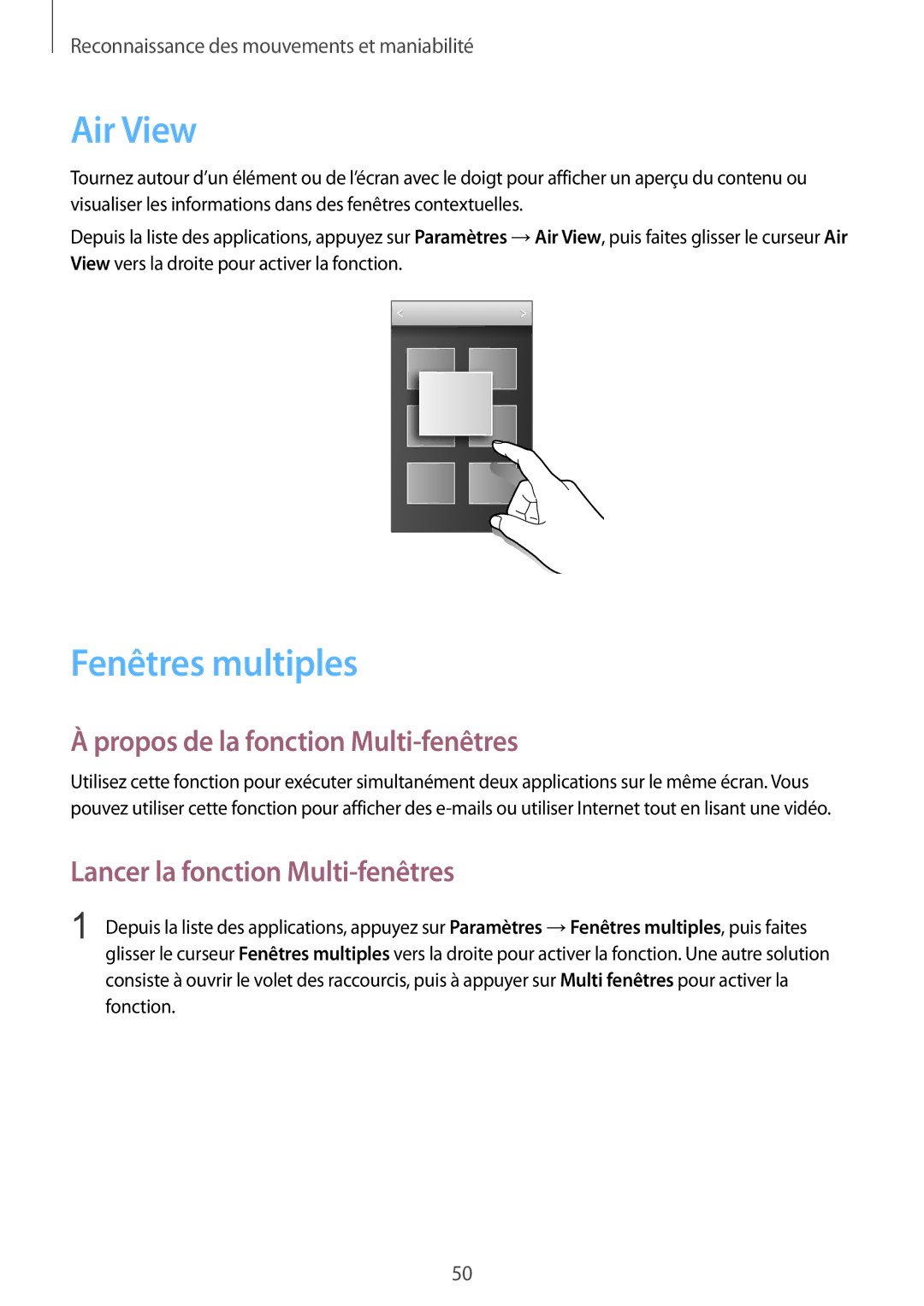 Samsung SM-G850FHSEFTM, SM-G850FZKEXEF, SM-G850FHSEBOG Air View, Fenêtres multiples, Propos de la fonction Multi-fenêtres 