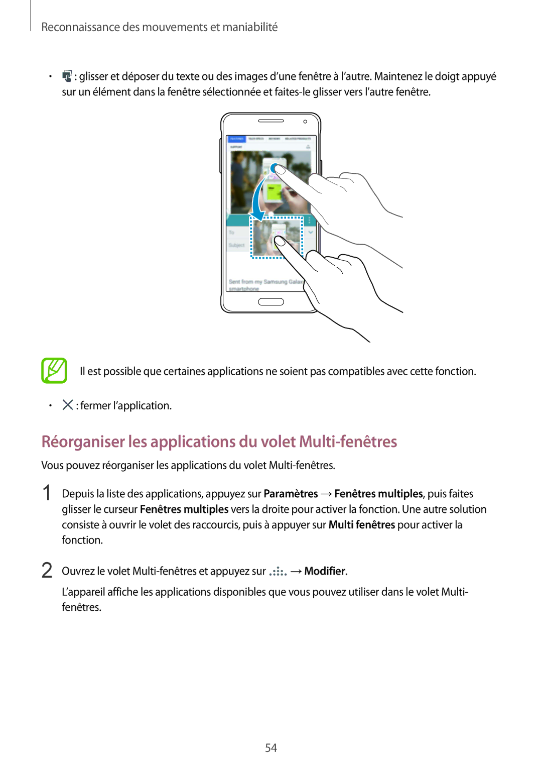 Samsung SM-G850FZKEXEF, SM-G850FHSEBOG, SM-G850FZDESFR, SM-G850FHSEXEF Réorganiser les applications du volet Multi-fenêtres 