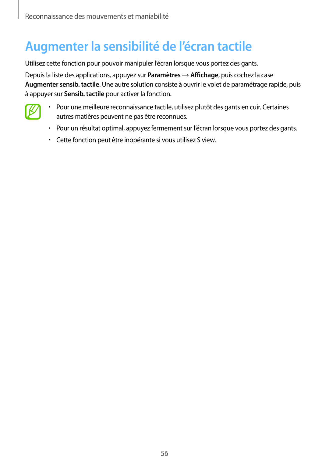 Samsung SM-G850FZDESFR, SM-G850FZKEXEF, SM-G850FHSEBOG, SM-G850FHSEXEF manual Augmenter la sensibilité de l’écran tactile 