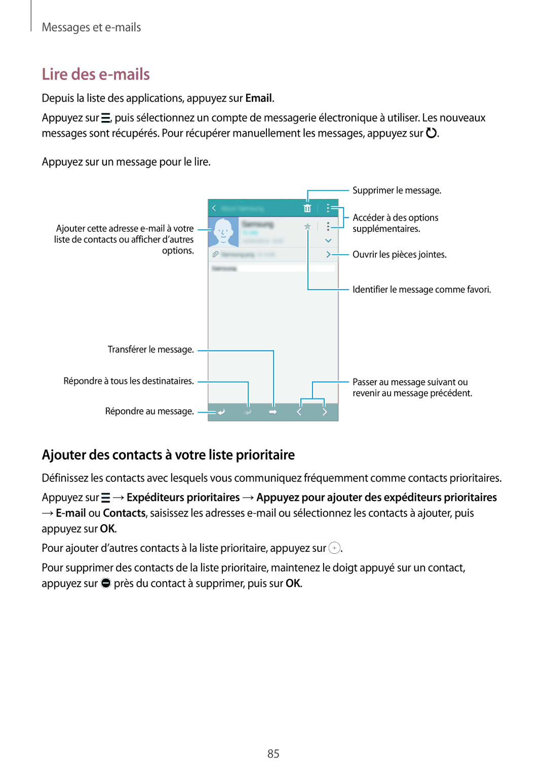 Samsung SM-G850FZDEBOG, SM-G850FZKEXEF manual Lire des e-mails, Depuis la liste des applications, appuyez sur Email 