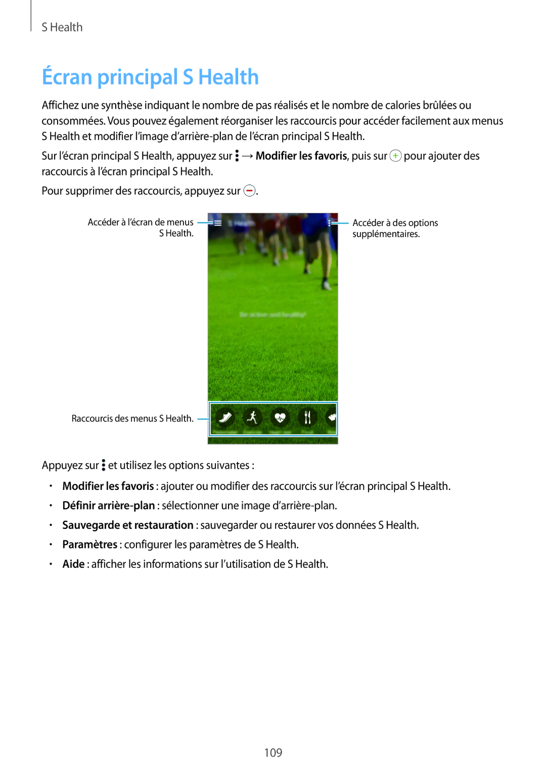 Samsung SM-G850FHSEBOG, SM-G850FZKEXEF, SM-G850FZDESFR, SM-G850FHSEXEF, SM-G850FZDEBOG manual Écran principal S Health 