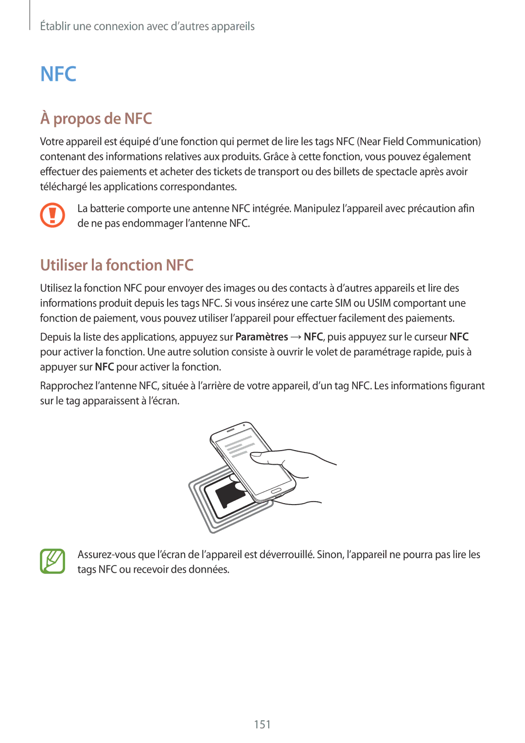 Samsung SM-G850FZDEFTM, SM-G850FZKEXEF, SM-G850FHSEBOG, SM-G850FZDESFR manual Propos de NFC, Utiliser la fonction NFC 